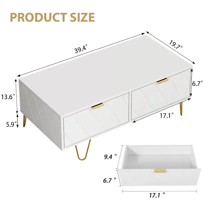 Mesa de centro blanca/negra con 2 cajones y estante abierto