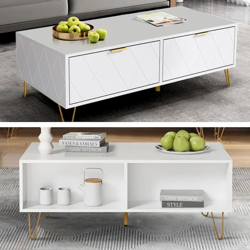 Mesa de centro blanca/negra con 2 cajones y estante abierto
