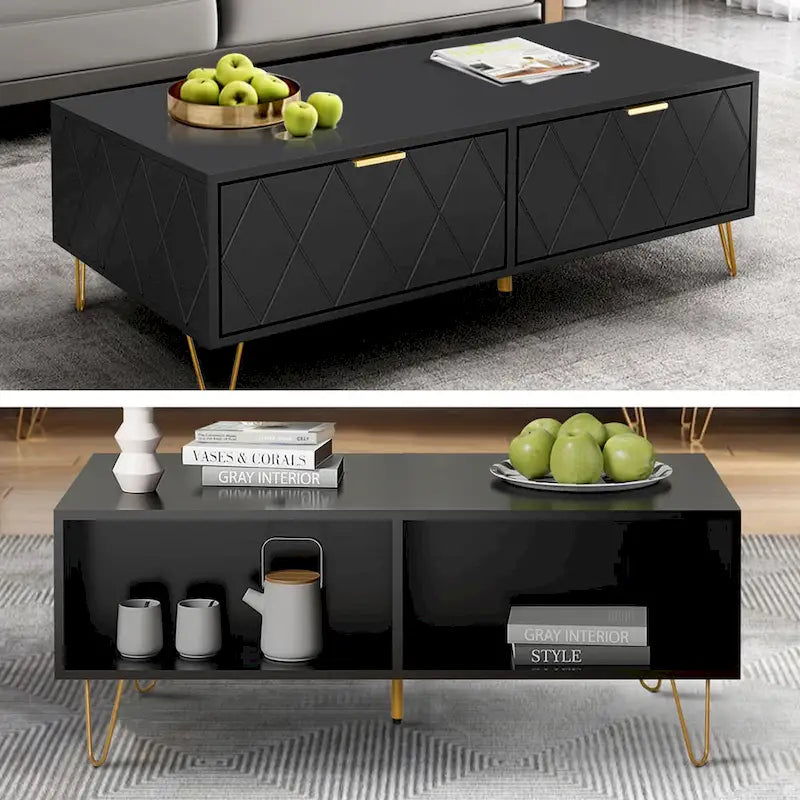 Mesa de centro blanca/negra con 2 cajones y estante abierto