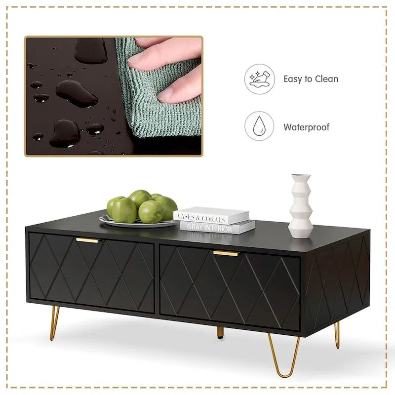 Mesa de centro blanca/negra con 2 cajones y estante abierto