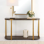 Mesa consola marrón y dorada, superficie de madera, 1 pieza, 54 an. x 30 al. x 14 prof. pulg.