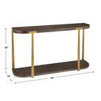 Mesa consola marrón y dorada, superficie de madera, 1 pieza, 54 an. x 30 al. x 14 prof. pulg.