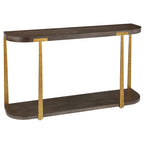 Mesa consola marrón y dorada, superficie de madera, 1 pieza, 54 an. x 30 al. x 14 prof. pulg.