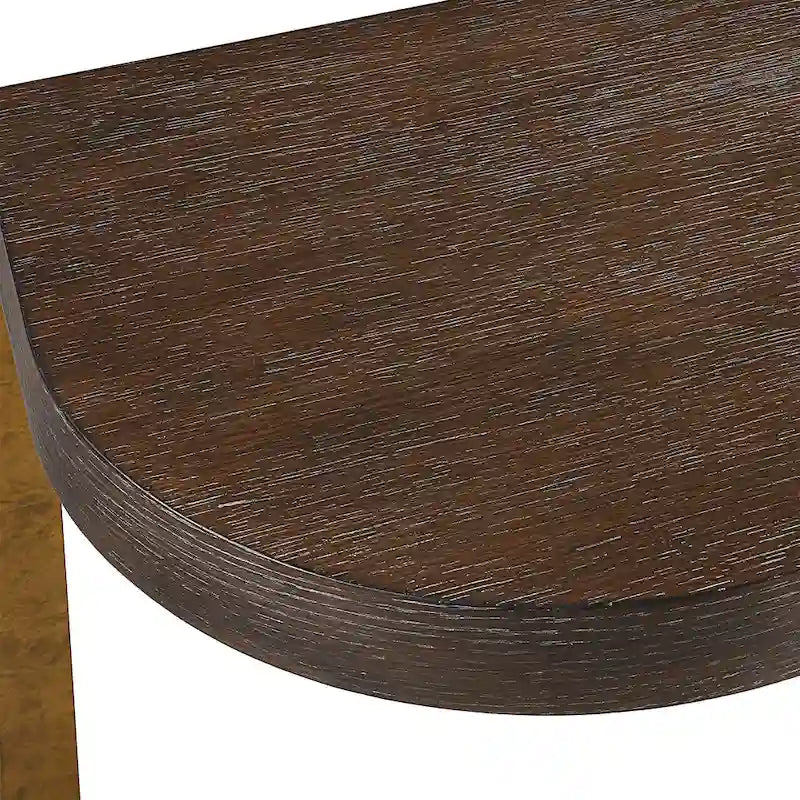 Mesa consola marrón y dorada, superficie de madera, 1 pieza, 54 an. x 30 al. x 14 prof. pulg.