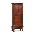 Gabinete para joyas de madera marrón con espejo - 7 cajones, 2 puertas laterales