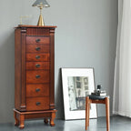 Gabinete para joyas de madera marrón con espejo - 7 cajones, 2 puertas laterales