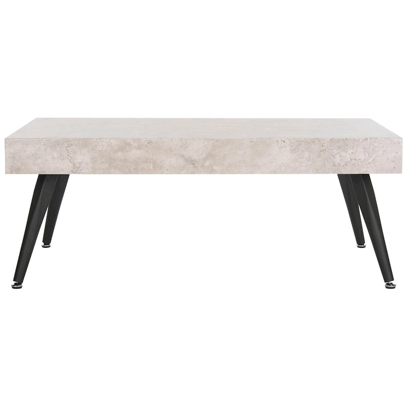 Mesa de centro rectangular moderna de mediados de siglo en gris claro / roble negro / raya negra / marrón natural