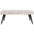 Mesa de centro rectangular moderna de mediados de siglo en gris claro / roble negro / raya negra / marrón natural