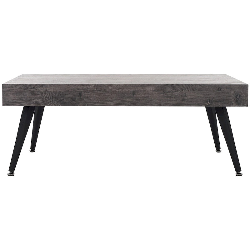 Mesa de centro rectangular moderna de mediados de siglo en gris claro / roble negro / raya negra / marrón natural