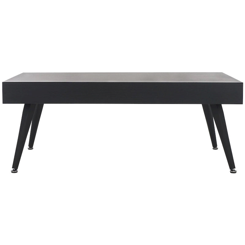 Mesa de centro rectangular moderna de mediados de siglo en gris claro / roble negro / raya negra / marrón natural