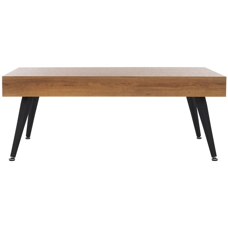 Mesa de centro rectangular moderna de mediados de siglo en gris claro / roble negro / raya negra / marrón natural