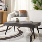 Mesa de centro rectangular moderna de mediados de siglo en gris claro / roble negro / raya negra / marrón natural
