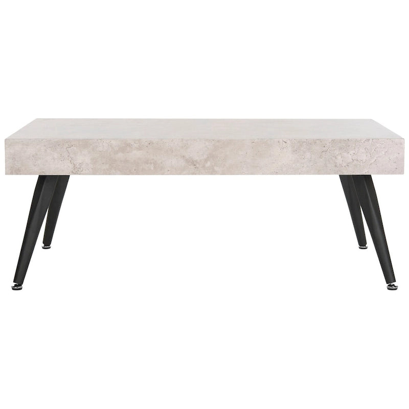 Mesa de centro rectangular moderna de mediados de siglo en gris claro / roble negro / raya negra / marrón natural
