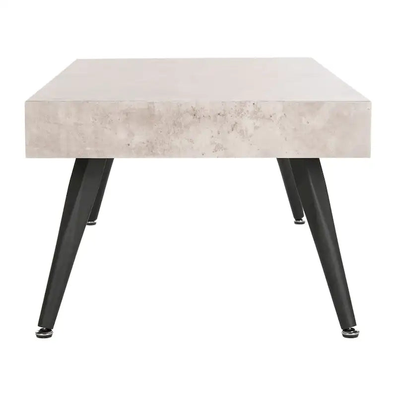 Mesa de centro rectangular moderna de mediados de siglo en gris claro / roble negro / raya negra / marrón natural