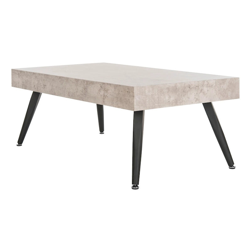 Mesa de centro rectangular moderna de mediados de siglo en gris claro / roble negro / raya negra / marrón natural