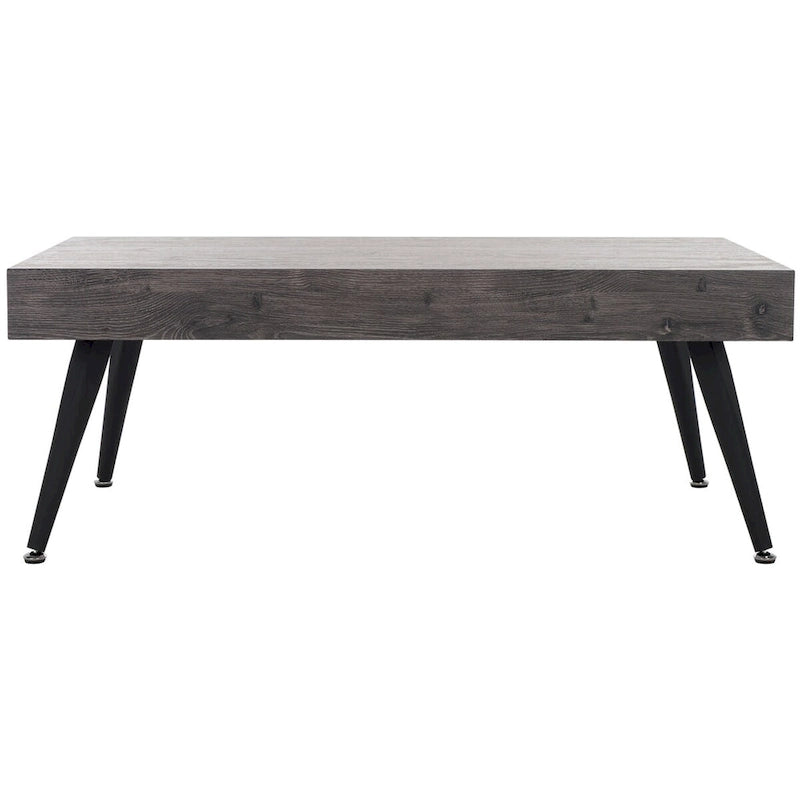 Mesa de centro rectangular moderna de mediados de siglo en gris claro / roble negro / raya negra / marrón natural