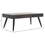 Mesa de centro rectangular moderna de mediados de siglo en gris claro / roble negro / raya negra / marrón natural