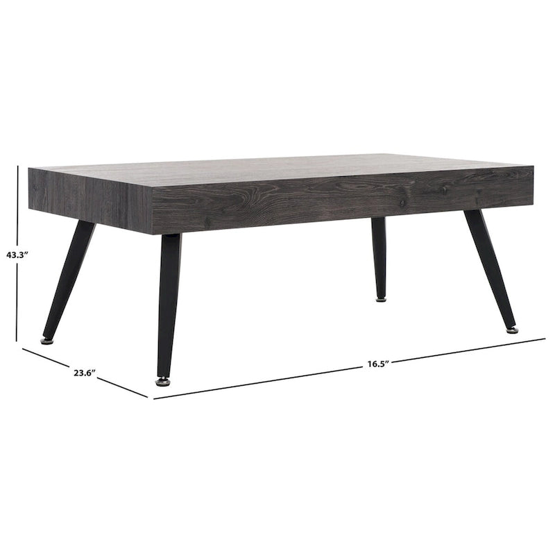 Mesa de centro rectangular moderna de mediados de siglo en gris claro / roble negro / raya negra / marrón natural