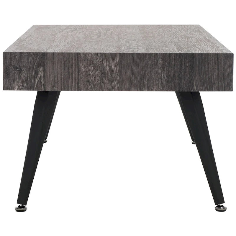 Mesa de centro rectangular moderna de mediados de siglo en gris claro / roble negro / raya negra / marrón natural