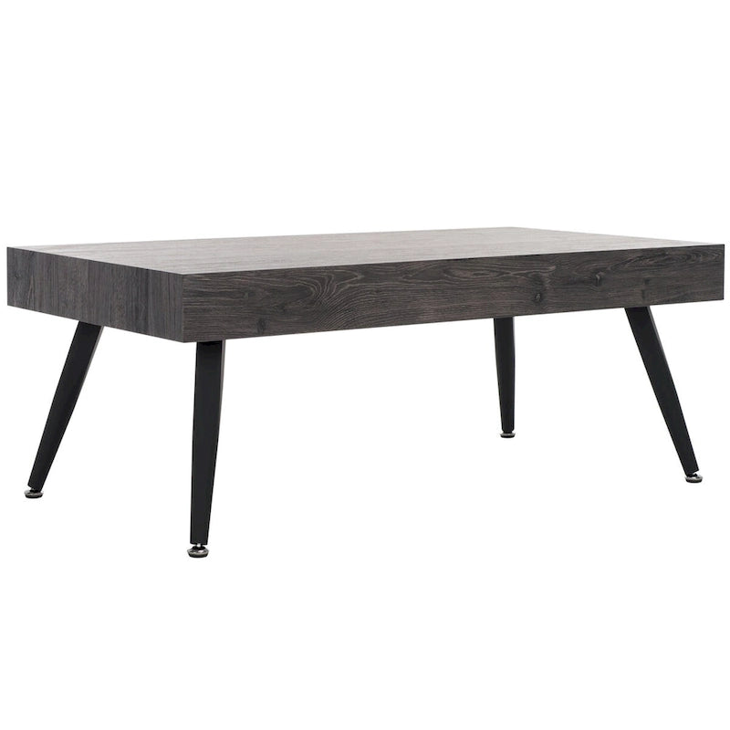 Mesa de centro rectangular moderna de mediados de siglo en gris claro / roble negro / raya negra / marrón natural