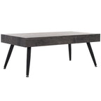 Mesa de centro rectangular moderna de mediados de siglo en gris claro / roble negro / raya negra / marrón natural
