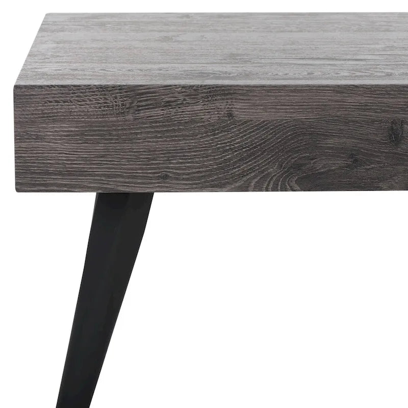 Mesa de centro rectangular moderna de mediados de siglo en gris claro / roble negro / raya negra / marrón natural