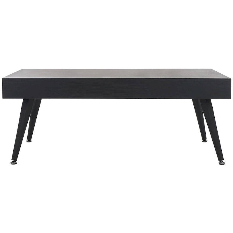 Mesa de centro rectangular moderna de mediados de siglo en gris claro / roble negro / raya negra / marrón natural