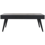 Mesa de centro rectangular moderna de mediados de siglo en gris claro / roble negro / raya negra / marrón natural