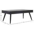 Mesa de centro rectangular moderna de mediados de siglo en gris claro / roble negro / raya negra / marrón natural