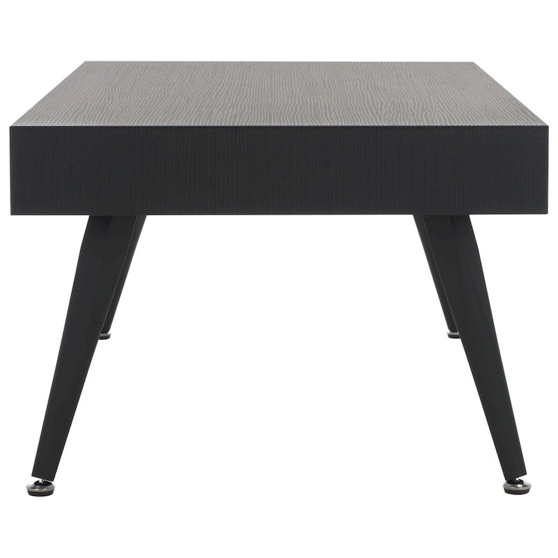 Mesa de centro rectangular moderna de mediados de siglo en gris claro / roble negro / raya negra / marrón natural