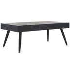 Mesa de centro rectangular moderna de mediados de siglo en gris claro / roble negro / raya negra / marrón natural