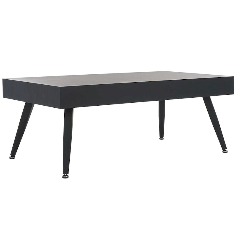 Mesa de centro rectangular moderna de mediados de siglo en gris claro / roble negro / raya negra / marrón natural