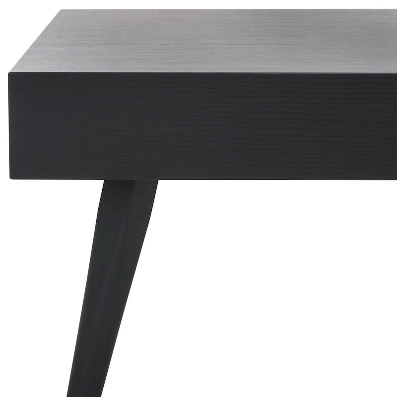 Mesa de centro rectangular moderna de mediados de siglo en gris claro / roble negro / raya negra / marrón natural
