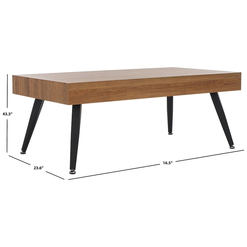 Mesa de centro rectangular moderna de mediados de siglo en gris claro / roble negro / raya negra / marrón natural
