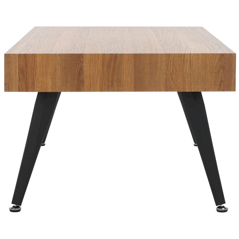 Mesa de centro rectangular moderna de mediados de siglo en gris claro / roble negro / raya negra / marrón natural