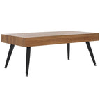 Mesa de centro rectangular moderna de mediados de siglo en gris claro / roble negro / raya negra / marrón natural