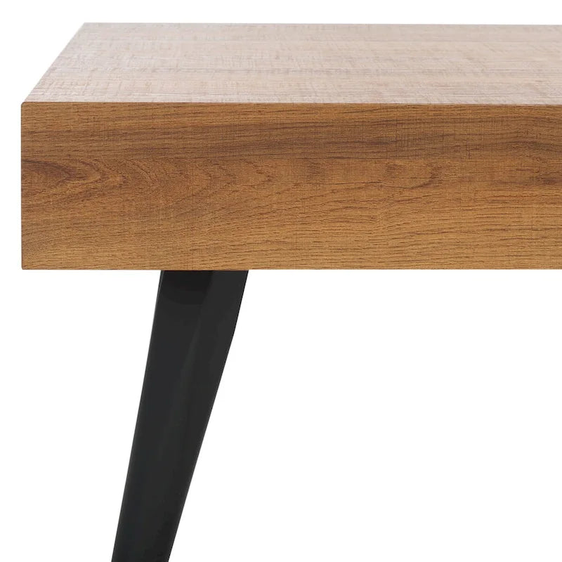 Mesa de centro rectangular moderna de mediados de siglo en gris claro / roble negro / raya negra / marrón natural