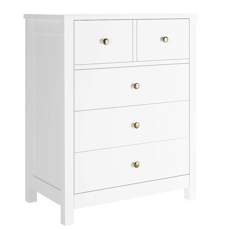 Cómoda de 5 cajones con veta de madera, estilo moderno, individual