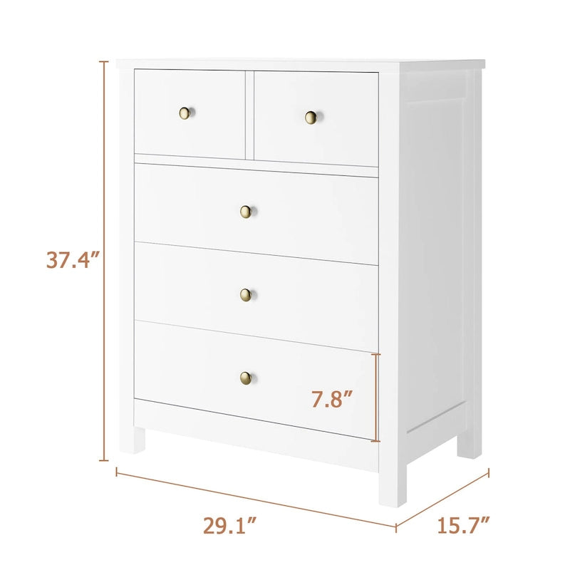 Cómoda de 5 cajones con veta de madera, estilo moderno, individual