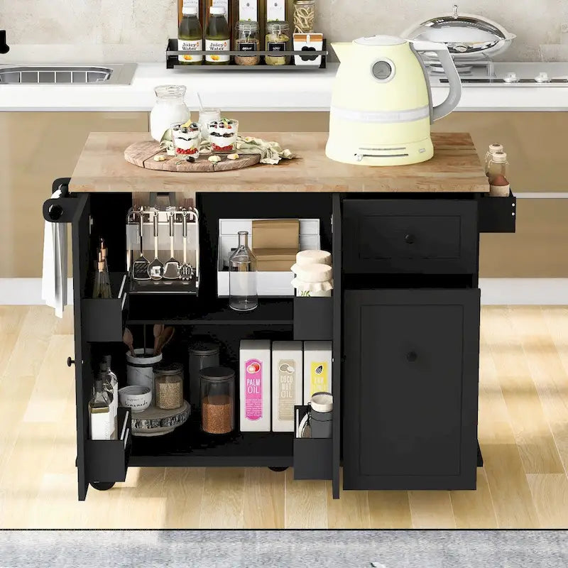 Carrito de Cocina Rodante Gris Azulado / Blanco / Negro con Tabla Abatible, Barra de Desayuno para 2 Personas