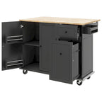 Carrito de Cocina Rodante Gris Azulado / Blanco / Negro con Tabla Abatible, Barra de Desayuno para 2 Personas