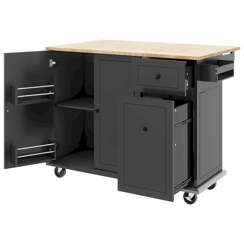 Carrito de Cocina Rodante Gris Azulado / Blanco / Negro con Tabla Abatible, Barra de Desayuno para 2 Personas