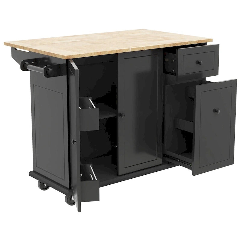 Carrito de Cocina Rodante Gris Azulado / Blanco / Negro con Tabla Abatible, Barra de Desayuno para 2 Personas