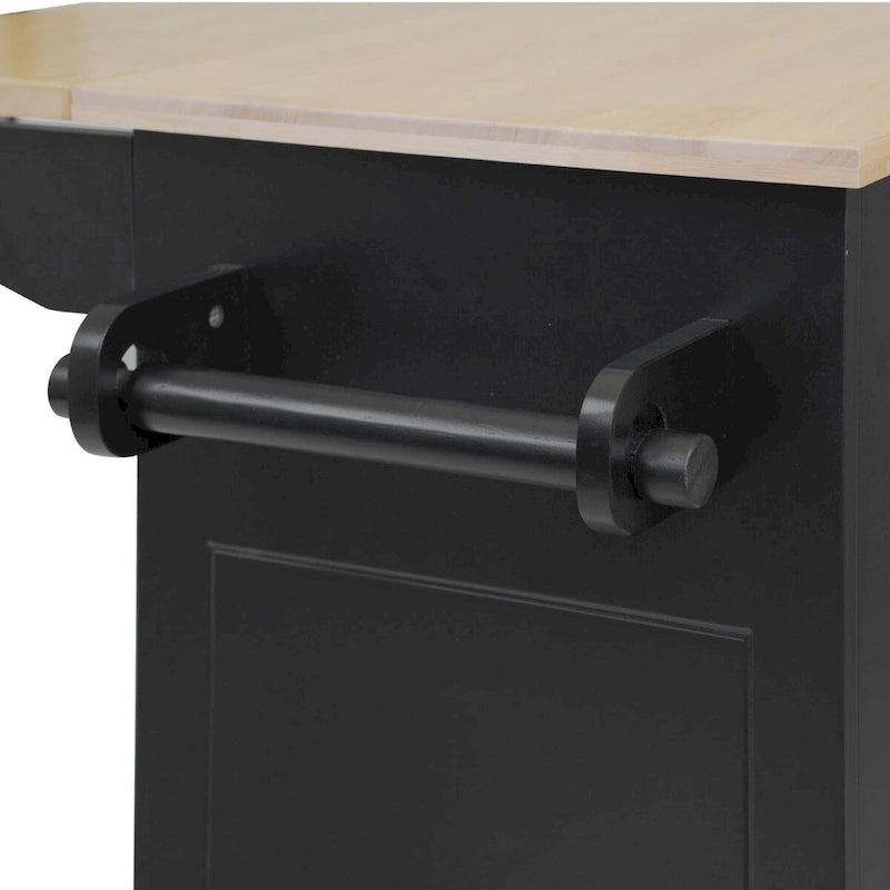 Carrito de Cocina Rodante Gris Azulado / Blanco / Negro con Tabla Abatible, Barra de Desayuno para 2 Personas