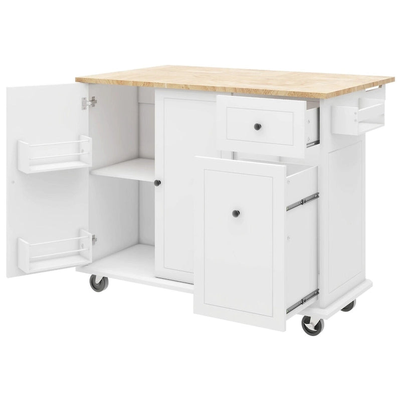 Carrito de Cocina Rodante Gris Azulado / Blanco / Negro con Tabla Abatible, Barra de Desayuno para 2 Personas