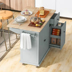 Carrito de Cocina Rodante Gris Azulado / Blanco / Negro con Tabla Abatible, Barra de Desayuno para 2 Personas