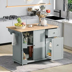 Carrito de Cocina Rodante Gris Azulado / Blanco / Negro con Tabla Abatible, Barra de Desayuno para 2 Personas