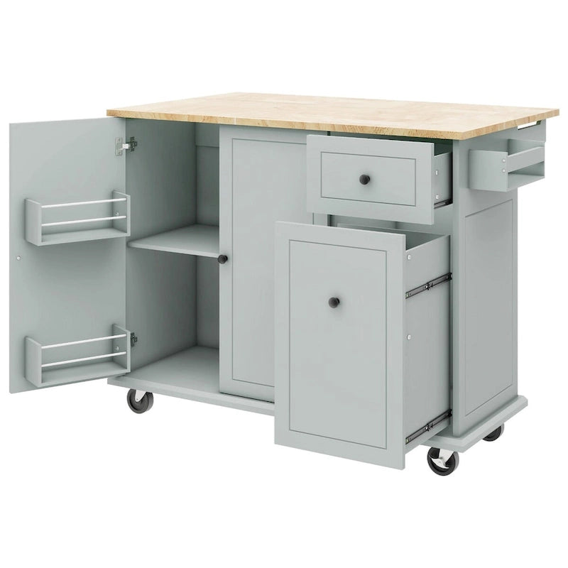 Carrito de Cocina Rodante Gris Azulado / Blanco / Negro con Tabla Abatible, Barra de Desayuno para 2 Personas