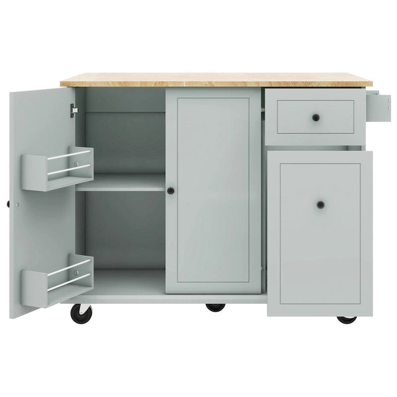 Carrito de Cocina Rodante Gris Azulado / Blanco / Negro con Tabla Abatible, Barra de Desayuno para 2 Personas