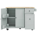 Carrito de Cocina Rodante Gris Azulado / Blanco / Negro con Tabla Abatible, Barra de Desayuno para 2 Personas